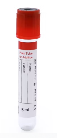 Tubo rojo 10ml de vidrio, sin anticoagulante plain